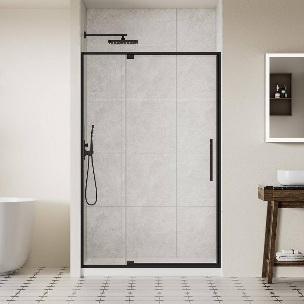 Framed Pivot Shower Door 44-48 in. W x 74 in. H with 5/16 in. Clear Tempered Glass, Sofe Close, Easy Setup, Matte Black price history on PriceWatchPro