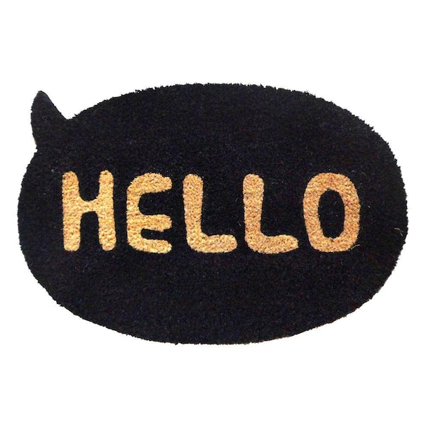 Unbranded Black Natural 16 in. x 24 in. Shaped Hello Doormat