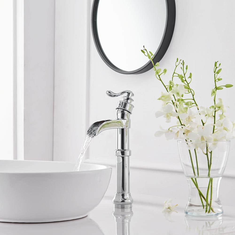 Polished Chrome Single-Handle Waterfall Vessel Bathroom Faucet