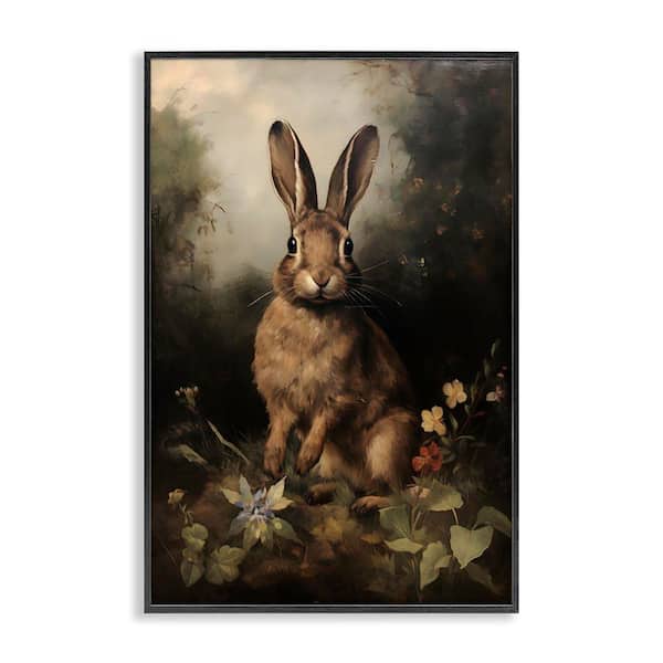 Bunny in Nature by Petal Prints Design Black Framed Giclee Art Print Animal 20 in. x 30 in.
