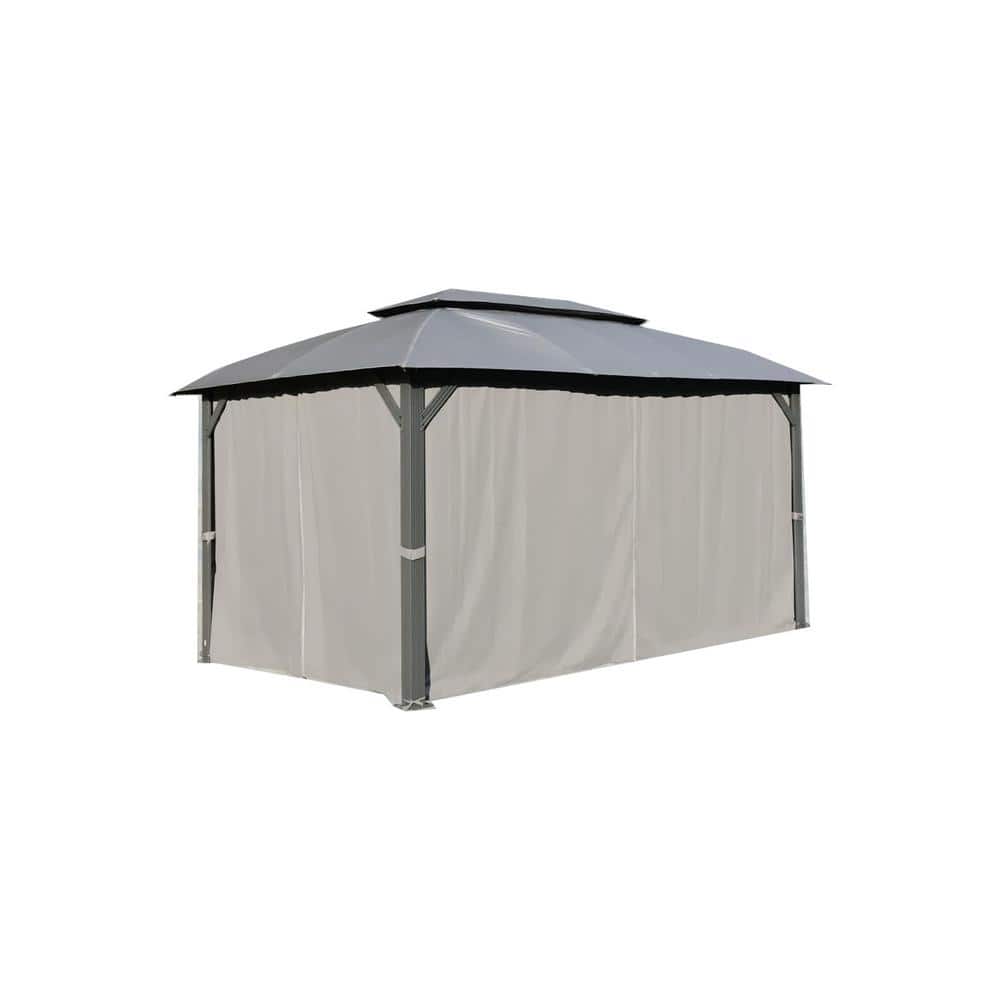 10 ft. x 14 ft. Outdoor Gray Steel Soft-top Gazebo with Polyester Double Roof with Curtain and Netting price history on PriceWatchPro