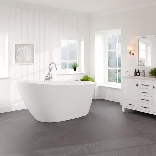 Luna 59 in. x 30.7 in. Acrylic Soaking Freestanding Bathtub with Reversible Drain in White