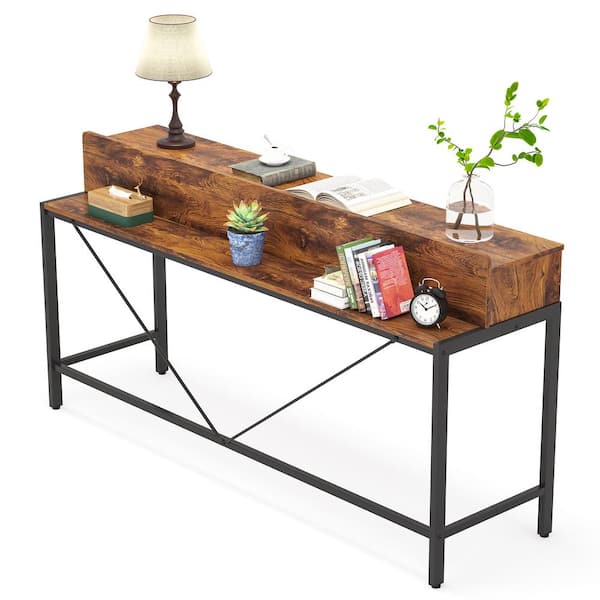 TRIBESIGNS WAY TO ORIGIN Benjamin Brown 70.9 in. Long Console Sofa Table, 2  Tier Narrow Industrial Behind Couch Bar Table Storage Shelves  HD-XK00148-WZZ - The Home Depot
