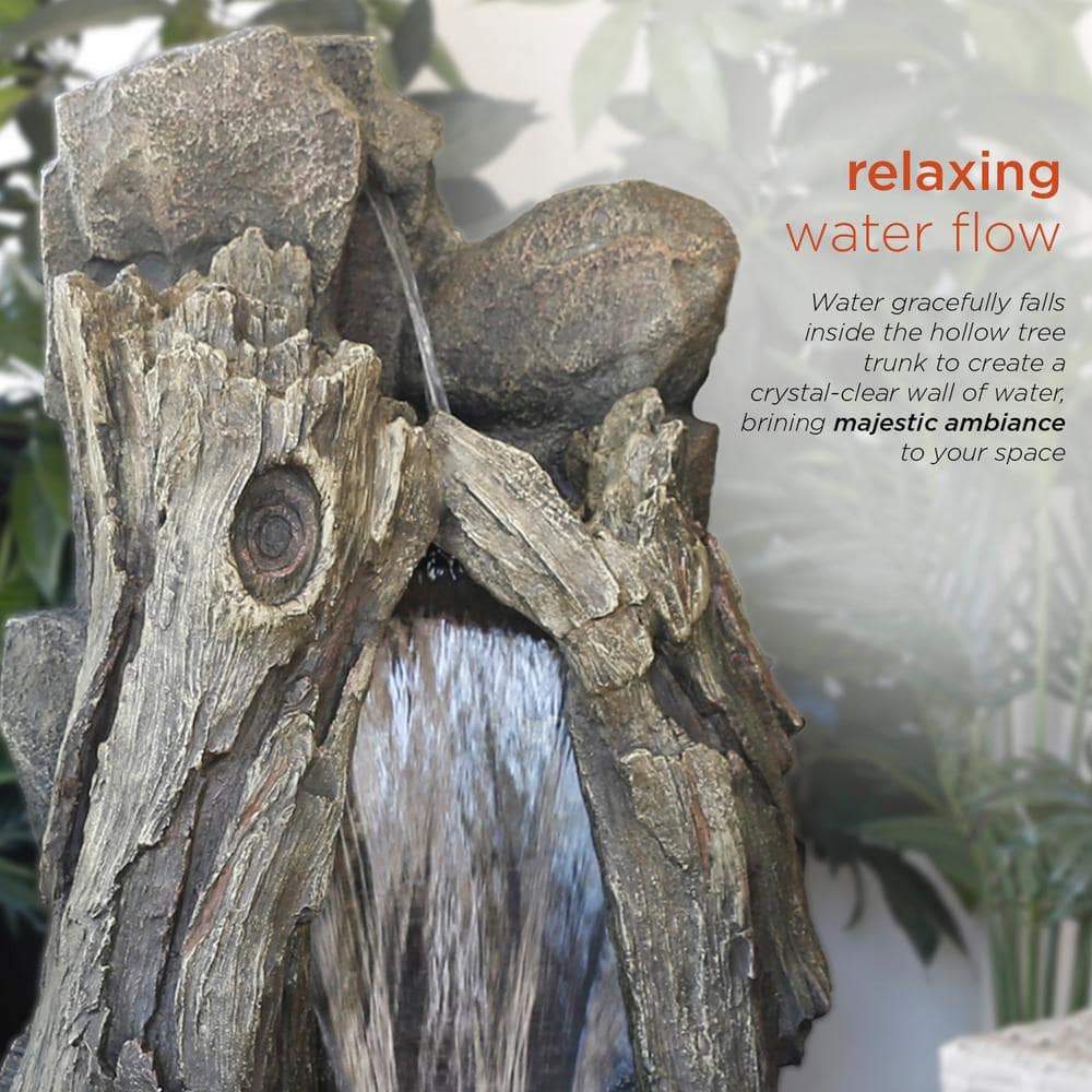 52" Taupe Resin Waterfall Tree Trunk Fountain with LED Lights