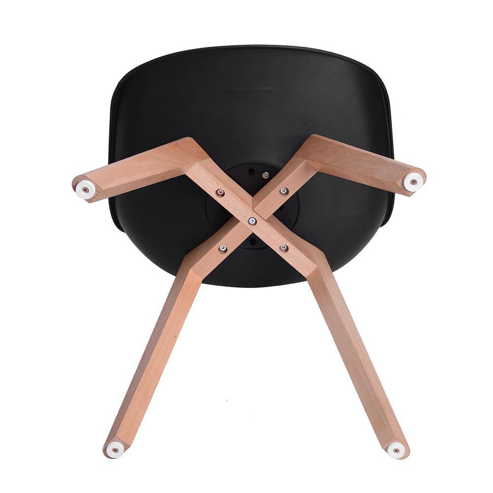 Set of 4 Black Upholstered Leather Side Chairs with Wood Legs