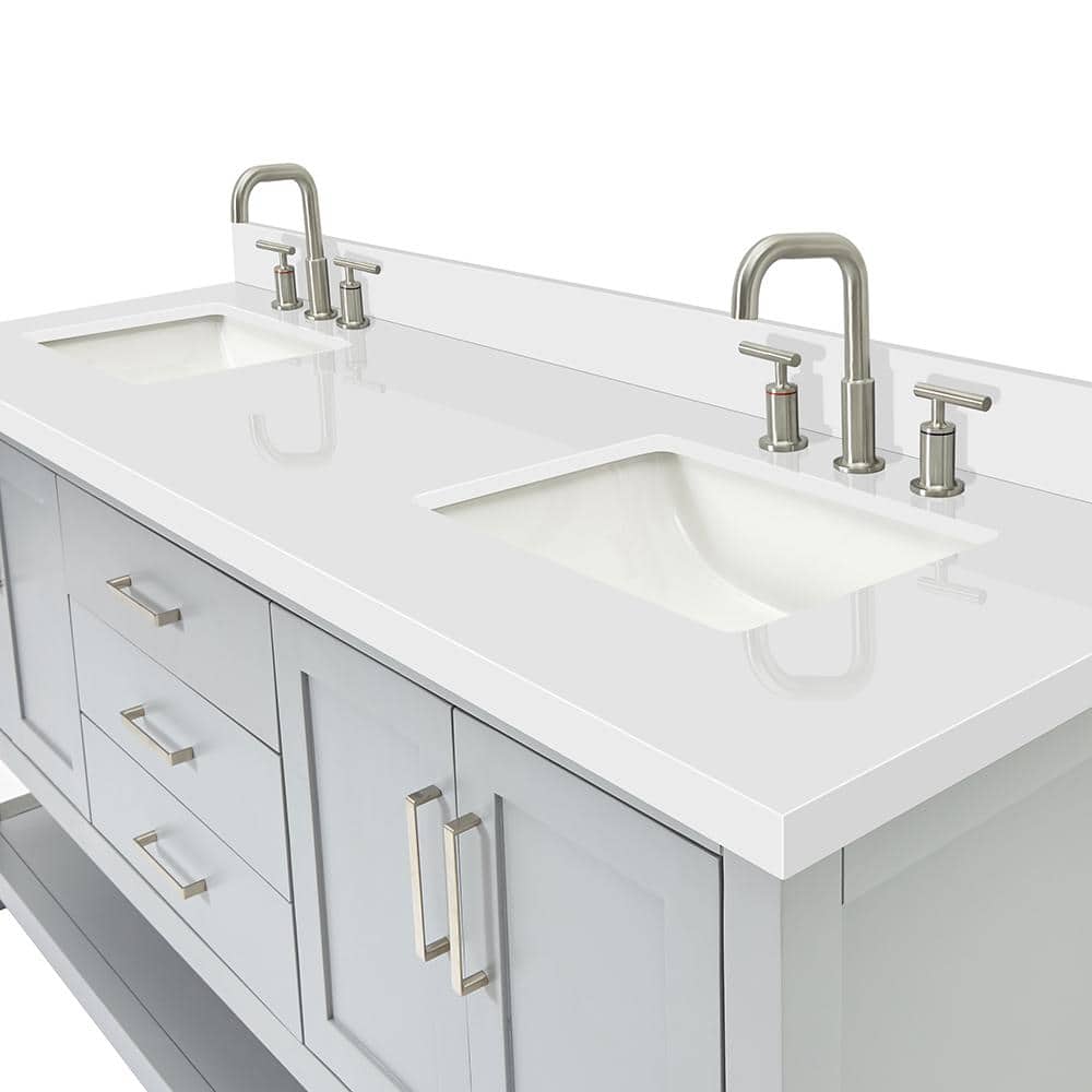 Magnolia 73" Grey Double Sink Vanity with White Quartz Top