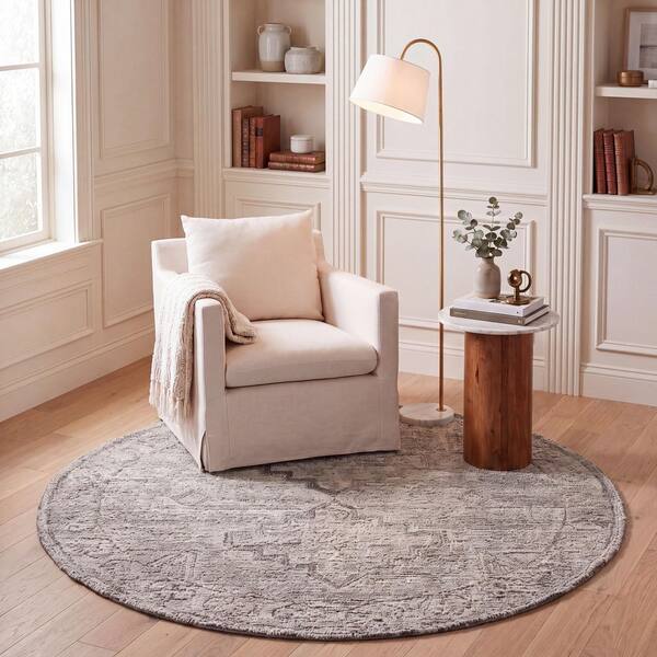 Kenya 6 ft. x 6 ft. Ivory/Charcoal Tribal Round Rug