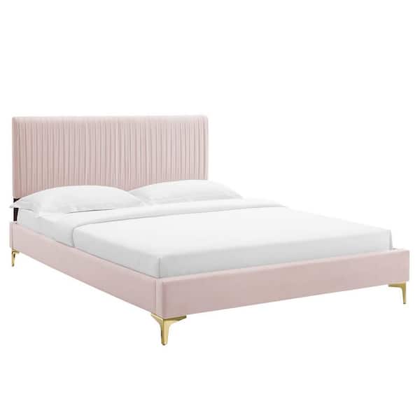 MODWAY Peyton Performance Velvet Pink Twin Platform Bed