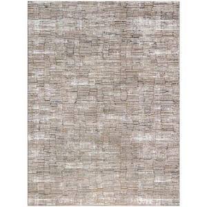 Eco-Friendly Ivory Mocha 9 ft. x 12 ft. Abstract Contemporary Area Rug