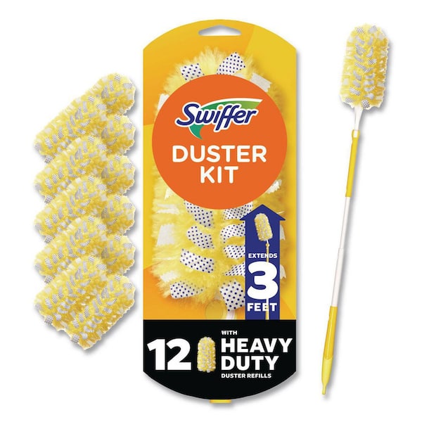 Heavy-Duty Microfiber Duster Starter Kit, Handle Extends to 3 ft. 1-Handle with 12 Duster Refills