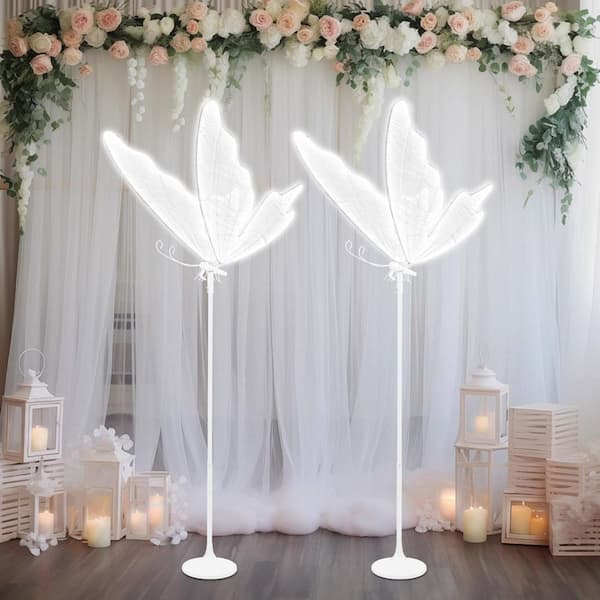 64.6 in. White Modern Creative Wedding Decoration Butterfly LED Standard Floor Lamp 2PCS (White Light)
