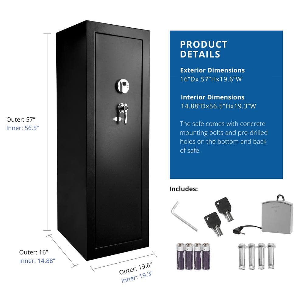Black Steel Biometric Fingerprint Rifle Safe with 16-Gun Capacity