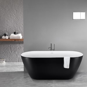 59 in. Acrylic Rectangular Shaped Freestanding Flatbottom Double-Ended Soaking Non-Whirlpool Bathtub in Black