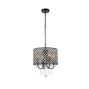 Home Living 40-Watt 4-Light Black Pendant Light with Iron and Crystal Shade, No Bulbs Included