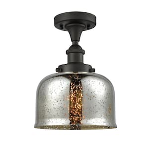 Bell 8 in. 1-Light Oil Rubbed Bronze Semi-Flush Mount with Silver Plated Mercury Glass Shade