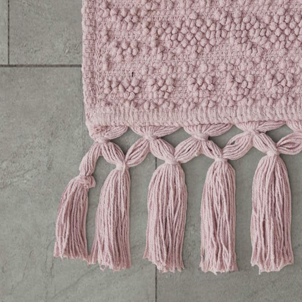 Nellore Dusty Red 17 in. x 28 in. Fringe Solid Color Cotton Rectangle Bath Rug