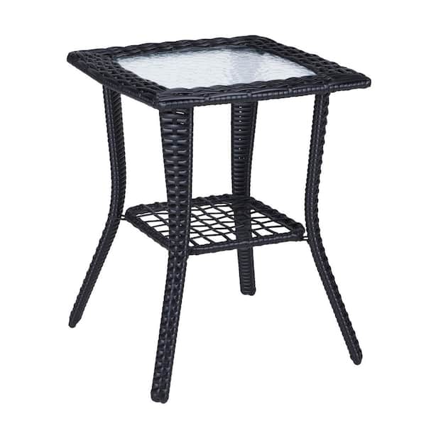 Karl home All Weather Black Wicker 22 in. Outdoor Side Table