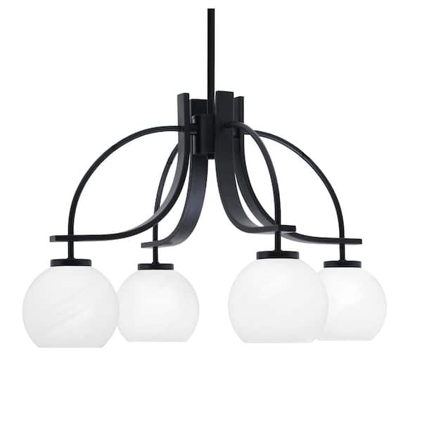 Unbranded Olympia 14.75 in. 4-Light Matte Black Downlight Chandelier 5 in. White Marble Glass Shade