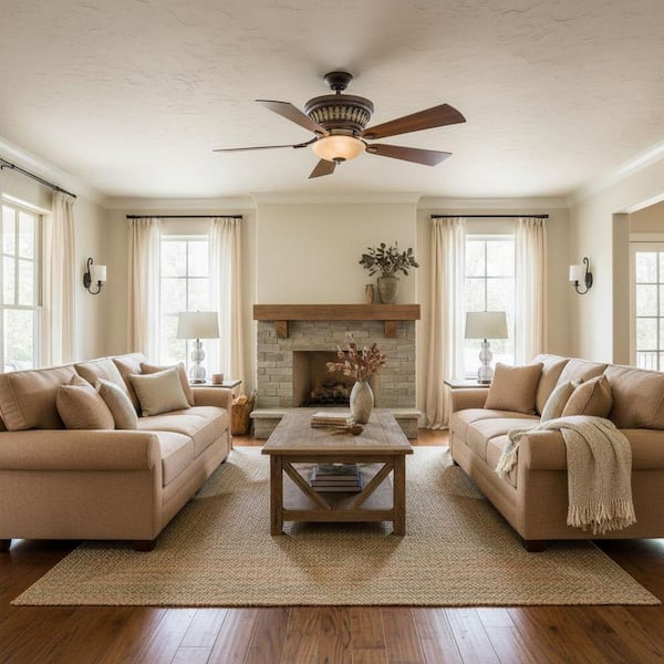 Calais 52 in. Integrated LED Indoor Belcaro Walnut Ceiling Fan with Wall Control