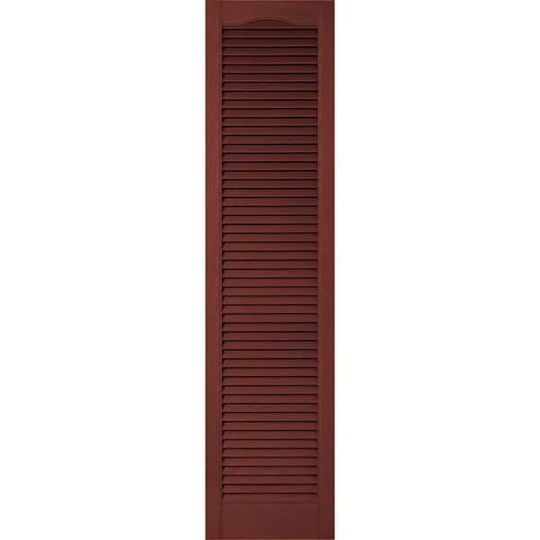 Ekena Millwork 14-1/2 in. x 48 in. Lifetime Vinyl Custom Cathedral Top All Open Louvered Shutters Pair Burgundy Red