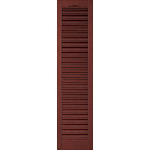 Ekena Millwork 14-1/2 in. x 95 in. Lifetime Vinyl Custom Cathedral Top All Open Louvered Shutters Pair Burgundy Red