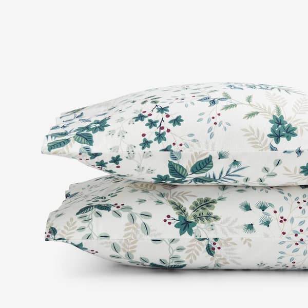 The Company Store Company Cotton White Multi Verde Floral Flannel Standard Pillowcase (Set of 2)