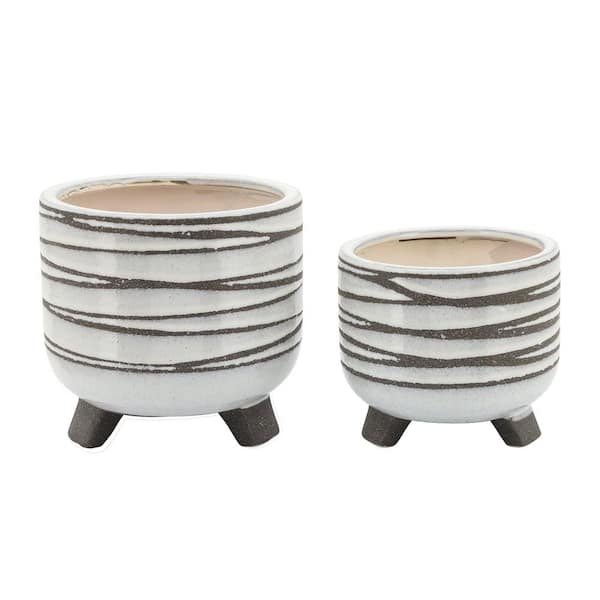 Unbranded Ceramic 8 in. L x 8 in. W x 7.5 in. H White Indoor Outdoor Footed Planter Individual Pots 2-Piece