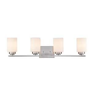 Mod Pod 31.25 in. 4-Light Brushed Nickel Bathroom Vanity Light Fixture with Frosted Glass Cylinder Shades