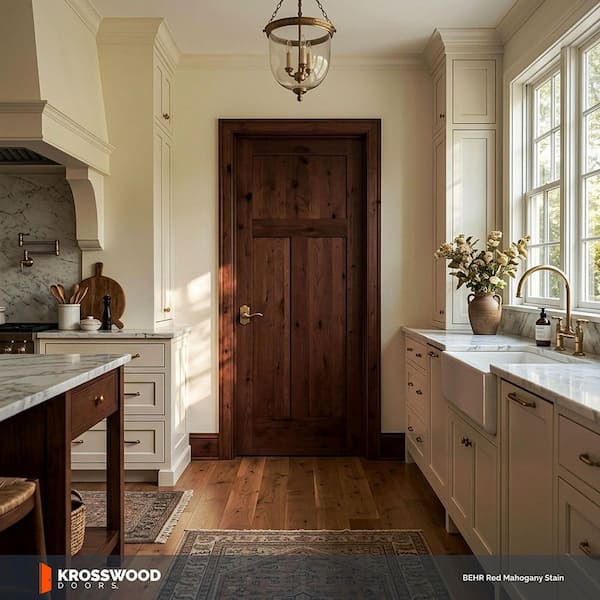 Krosswood Craftsman Rustic Knotty Alder 3-Panel Shaker Solid Core Interior Door Slab