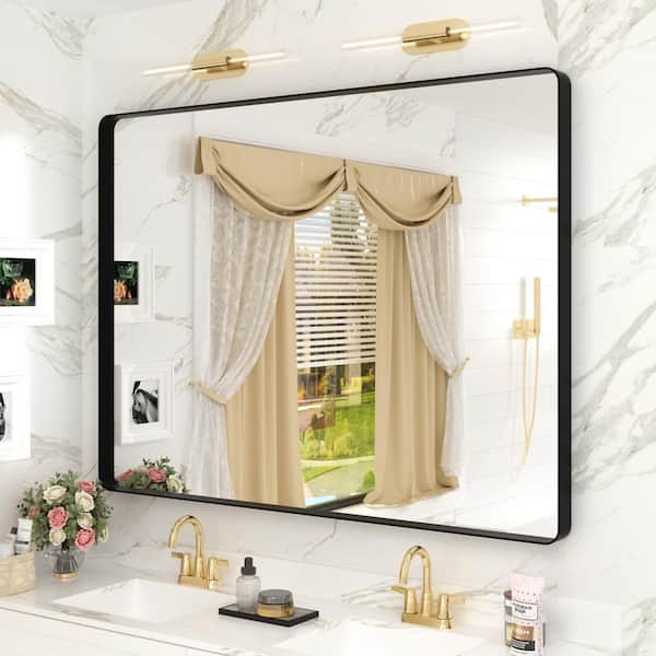 48 in. W x 36 in. H Rectangular Aluminum Alloy Framed and Tempered Glass Wall Bathroom Vanity Mirror in Matte Black
