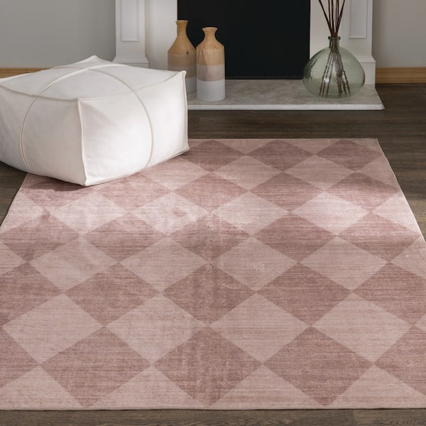 3 ft. x 4 ft. Cappuccino/Tan Diamond Check Washable Scatter