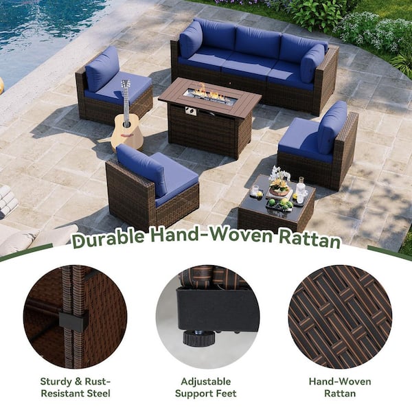 Sizzim Brown 8-Piece Wicker Rattan Outdoor Patio Fire Pit Set