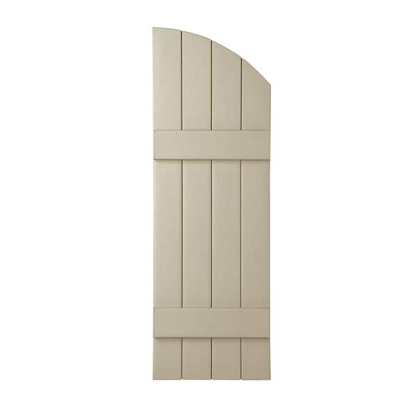 Ply Gem 14 in. x 41 in. Polypropylene Plastic 4-Board Closed Arch Top Board and Batten Shutters Pair in Sand Dollar