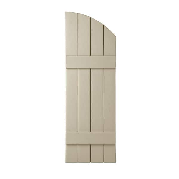 Ply Gem 15 in. x 43 in. Polypropylene Plastic 4-Board Closed Arch Top Board and Batten Shutters Pair in Sand Dollar