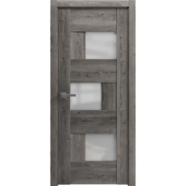 6933 24 in. x 96 in. Right-Hand/Inswing Solid Frosted Glass Nebraska Grey Single Prehung Interior Door with Hardware