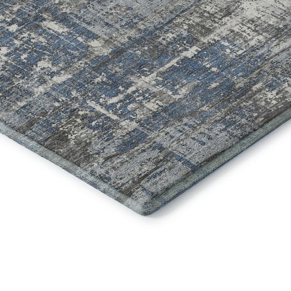 Mayfield Premium Machine Washable Abstract AMF1969 Denim 2 ft. x 7 ft. Runner Rug