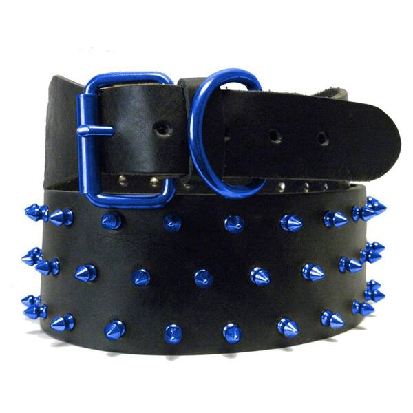 Platinum Pets 31 in. Black Genuine Leather Dog Collar in Blue Spikes