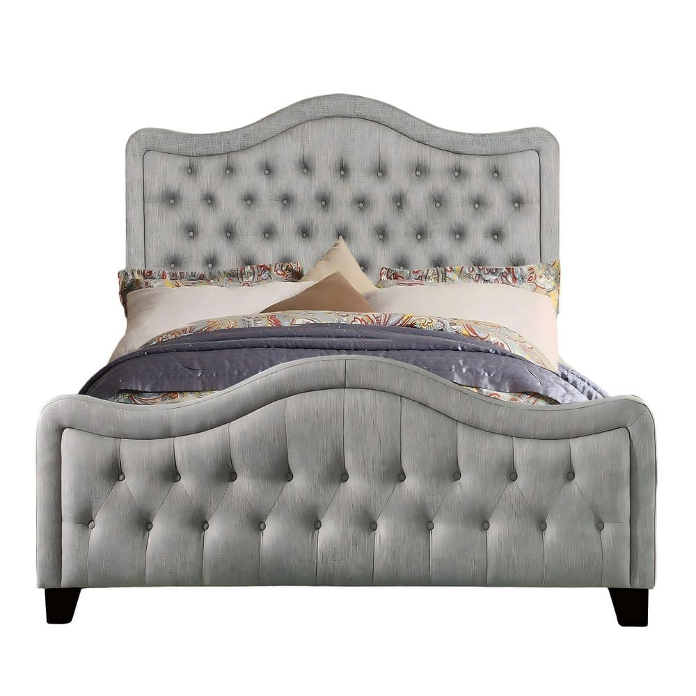 Clihome Modern Light Gray Solid Wood Frame King Panel Bed with Curved ...