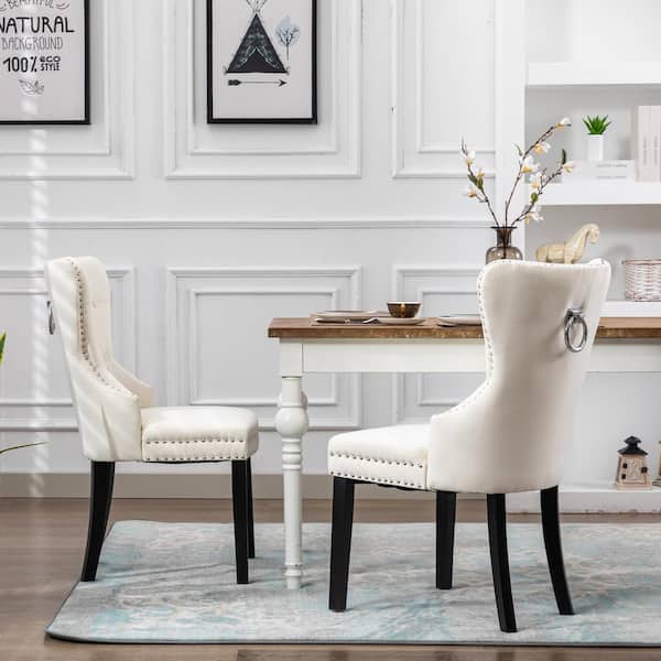 Brooklyn Cream Tufted Velvet Dining Side Chair (Set of 2)