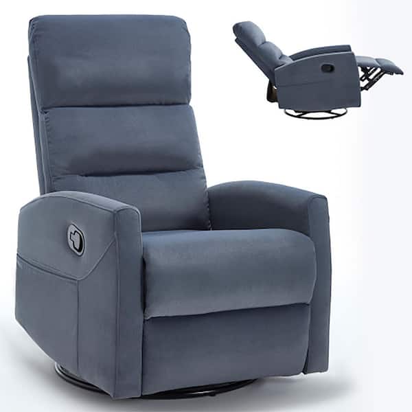 Boyel Living Blue Gray Ergonomic Fabric Manual Recliner Chair with Rocker and Swivel for Living Room