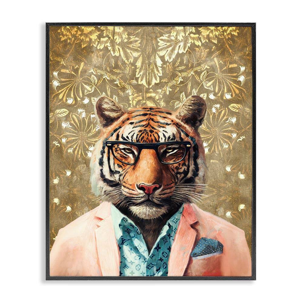 Stylish Tiger Gold Wall by Svetlana Aleynikova Black Framed Animal Giclee Art Print 14 in. x 11 in. price history on PriceWatchPro