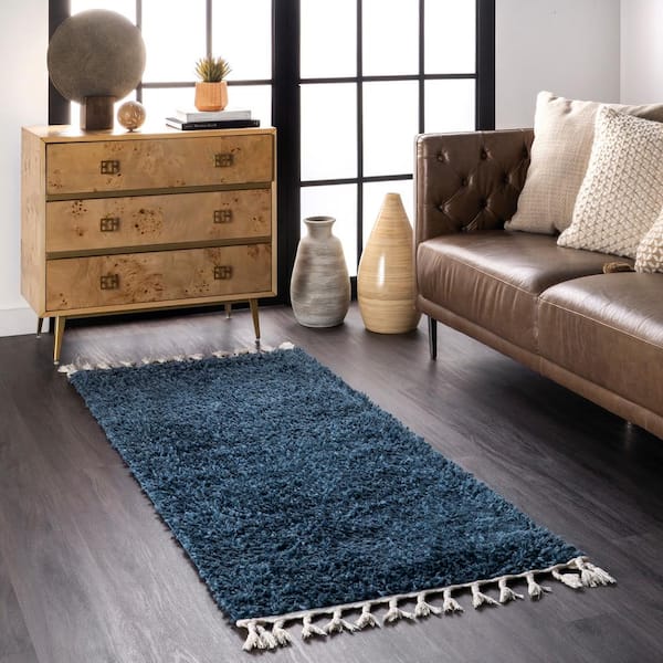 Casual Plush Neva Blue 2 ft. x 8 ft. Rectangle Indoor Shag Runner Rug