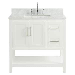 Waldorf 36 in. W x 21 in. D x 34 in. H Free Standing Bath Vanity in White with Carrara Marble Counter Top