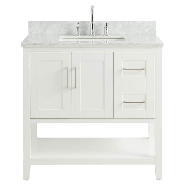 Unbranded Waldorf 36 in. W x 21 in. D x 34 in. H Free Standing Bath Vanity in White with Carrara Marble Counter Top
