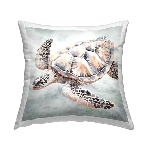 Detailed Turtle on Grey Gray Abstract Polyester 18 in. x 18 in. Throw Pillow