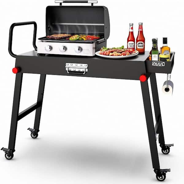 31.1 in. Black Portable Grill Cart Stand, Collapsible Grill Table with 4 Universal Wheel for Outdoor Anywhere