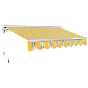 12 ft. Luxury Series Semi-Cassette Manual Retractable Patio Awning, Yellow Gray Stripes (10 ft. Projection)
