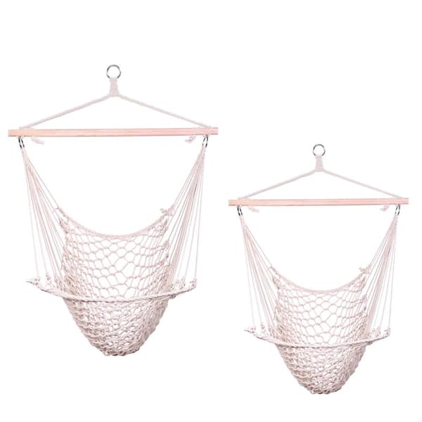 cenadinz 4 ft. Portable Cotton Hammock Outdoor Garden Cotton Hanging Rope Air/Sky Chair Swing Beige Hammocks 2-Piece