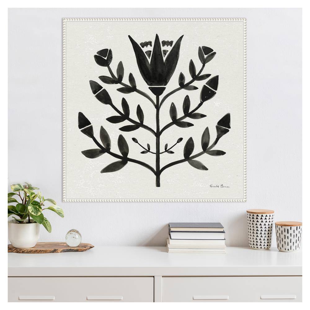 Nordic Black and White Beaded Canvas Botanical Wall Art