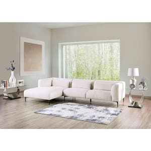 Millie 123 in. Slope Arm 1-Piece Cotton L Shaped Sectional Sofa in Left Facing White With Feather Blend Cushions